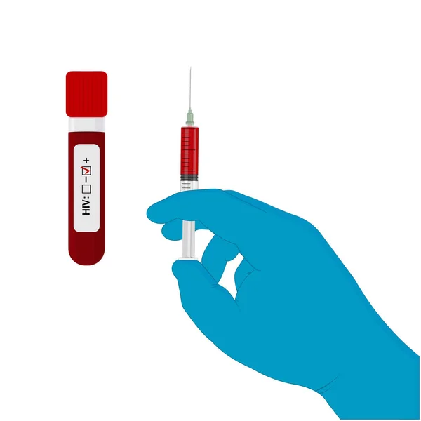Syringe Blood Test Doctor Hand Test Tube Test Hiv Aids — Stock Vector
