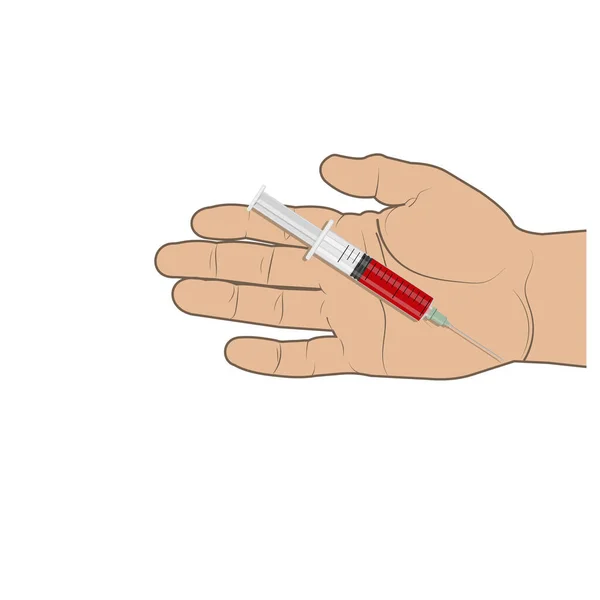 Syringe Blood Lying Man Hand Color Vector Isolated Illustration Flat — Stock Vector