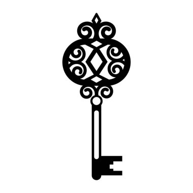 Klasik açılış anahtarı şablonu, siyah şablon, vektör illüstrasyonu, simge, lazer kesimi, dekor, tasarım, dekorasyon