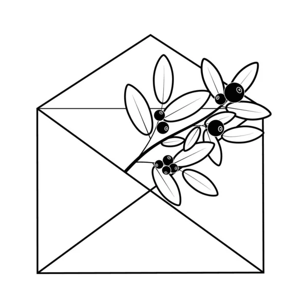 Enveloppe Avec Lettre Icône Saint Valentin Contour Noir Illustration Vectorielle — Image vectorielle