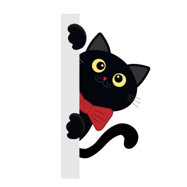 Black kitten peeking around the corner, color isolated vector children's illustration in flat style, decor, icon, sticker, decoration vector Black kitten peeking around the corner, color isolated vector children's illustration in flat style, decor, icon, sticker, decoration vector