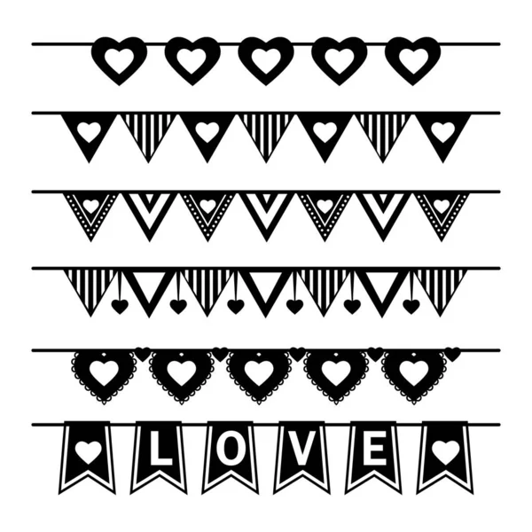 Set Holiday Garlands Black Stencil Isolated Monochrome Vector Illustration Flat — Stock Vector