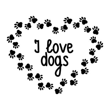 Heart Shape Dog Trail Frame, Black Stencil, Vektör Ayırıcı İllüzyon, Tasarım, Dekorasyon, İz Yazdırma