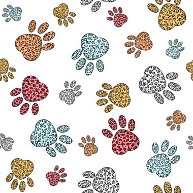 evcil hayvan ayak izleri leopar deseni, renk vektör çizimi, tasarım, dekorasyon, tekstil, doku