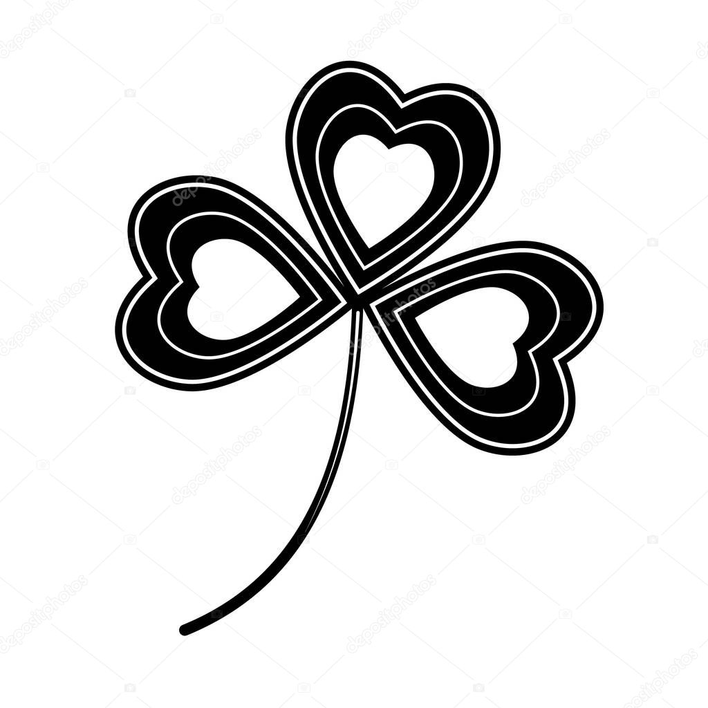 Clover with ornament black stencil for Patrick's Day, vector isolated illustration on a white background in a flat style, icon, logo, design, decoration, sticker, print