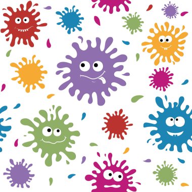 Şekil sevimli karakterler renkli lekeler farklı yüzler farklı duygular, doku duvar kağıdı arka planı