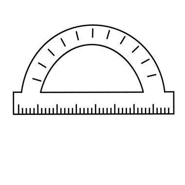 Açıları ölçmek için açıölçer cetvel, düz biçimde siyah ana hatlı izole vektör