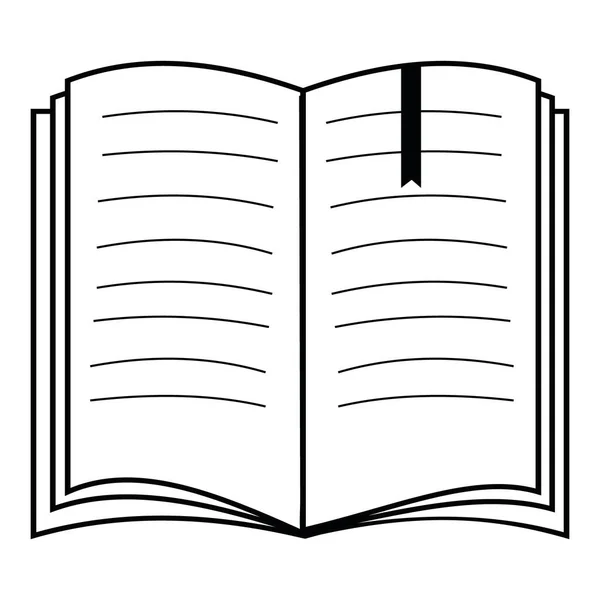 Buku Terbuka Dengan Bookmark Outline Hitam Vektor Terisolasi Dalam Gaya - Stok Vektor