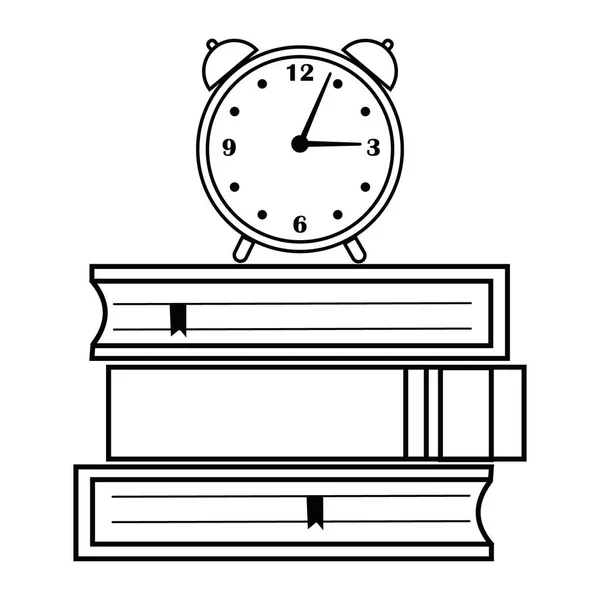 Relógio Sobre Livros Contorno Preto Vetor Ilustração Colorir Livro —  Vetores de Stock