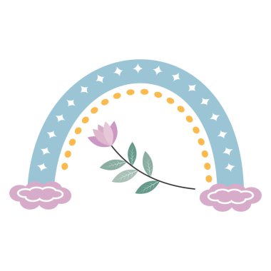 Kompozisyon soyut bir gökkuşağı desenli ve boho tarzında bir çiçek.