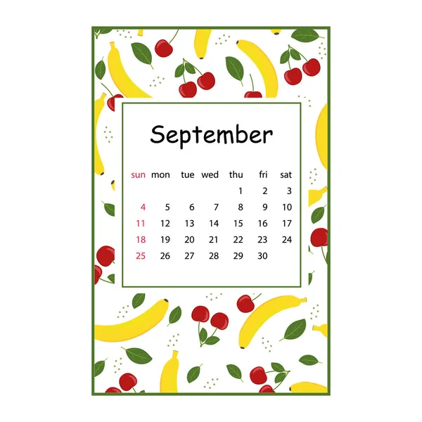 Calendário Frutas Para 2022 Com Padrão Frutas Para Mês Setembro —  Vetores de Stock