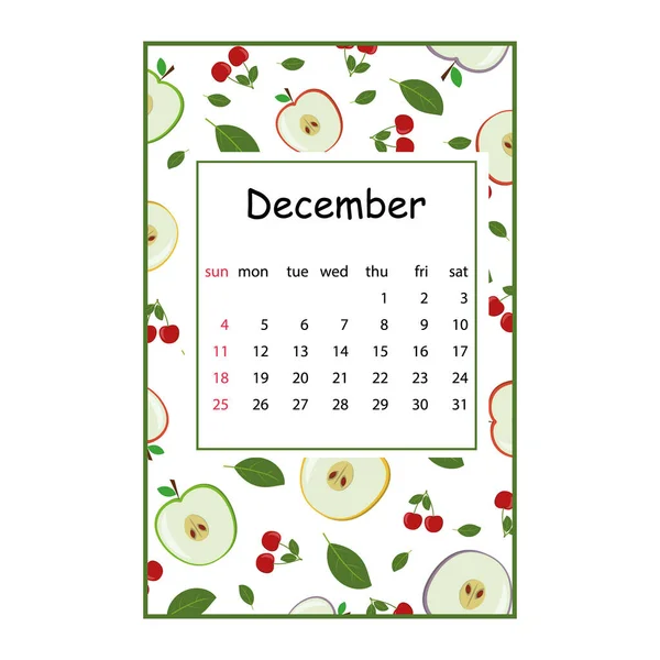 Calendário Frutas Para 2022 Com Padrão Frutas Para Mês Dezembro —  Vetores de Stock
