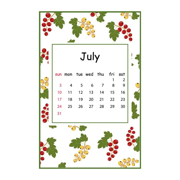 Calendário Frutas Para 2022 Com Padrão Frutas Para Mês Julho —  Vetores de Stock