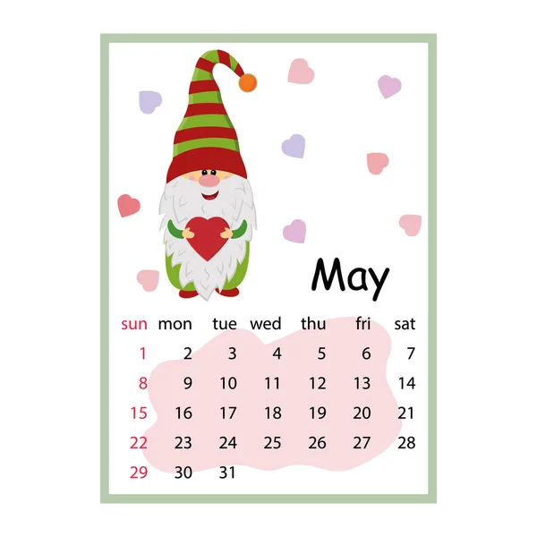 Designer Calendar Year 2022 March Cute Gnome Character Holding Abstract — Vetor de Stock