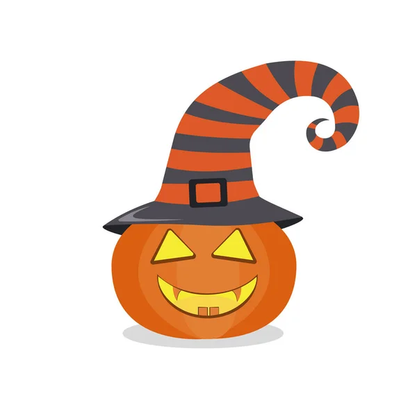 Calabaza Sombrero Bruja Para Halloween Estilo Dibujos Animados Vector Aislado — Vector de stock