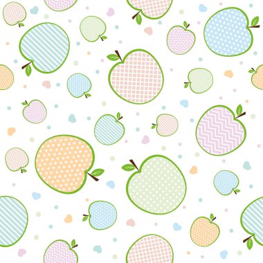 Süslü elmaların deseni, klasik tarzda soyut vektör illüstrasyonu.