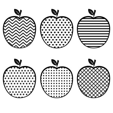 Süslü elma, siyah şablon, vektör illüstrasyon klasiği.