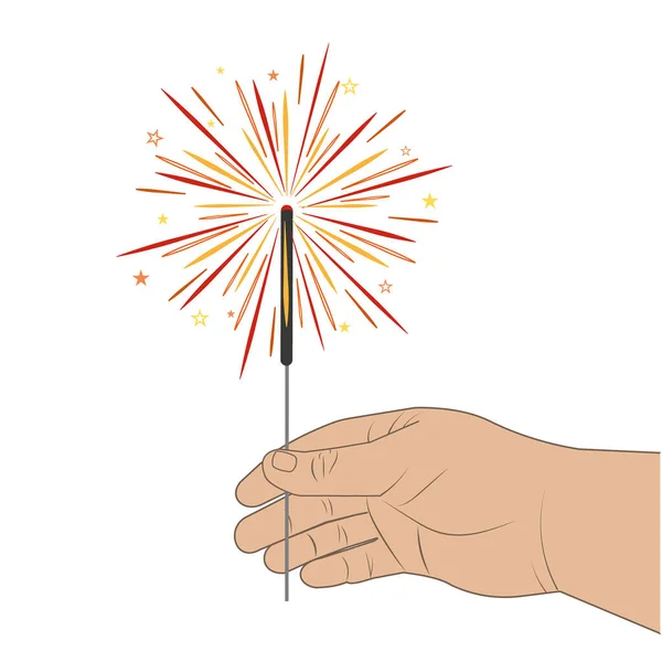 sparkler in hand isolated on a white background, color vector illustration.