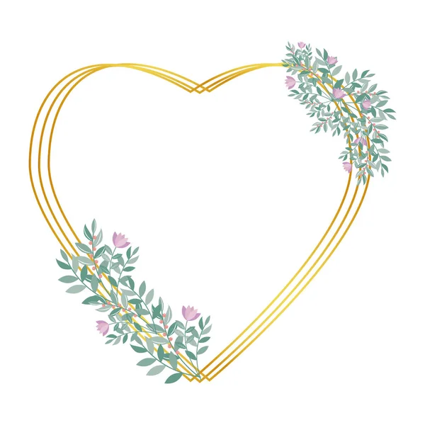 Çiçeklerle süslenmiş botanik altın çerçeve, izole edilmiş vektör çizimi.