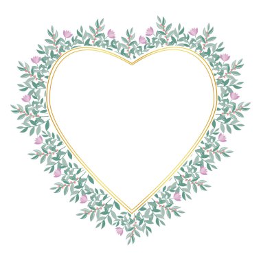 Çiçeklerle süslenmiş botanik altın çerçeve, izole edilmiş vektör çizimi