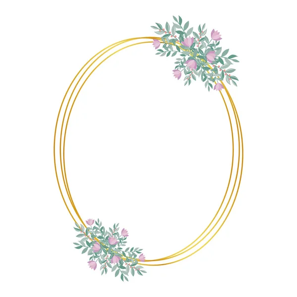 Moldura de ouro botânica decorada com flores, ilustração vetorial isolada — Vetor de Stock