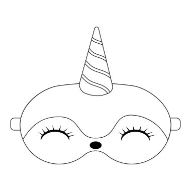 Penguen yüzlü uyku maskesi, siyah çizgili, izole edilmiş vektör çizimi.
