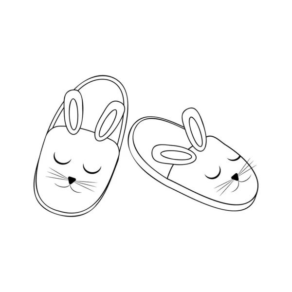 Home Slippers Black Contour Hare Vector Illustration — Stock Vector