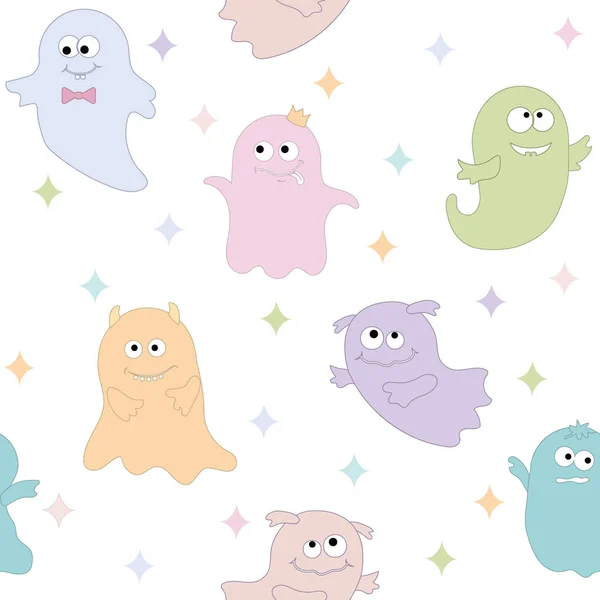 Cute Ghost Characters Pattern Halloween Color Vector Illustration — Vector de stock