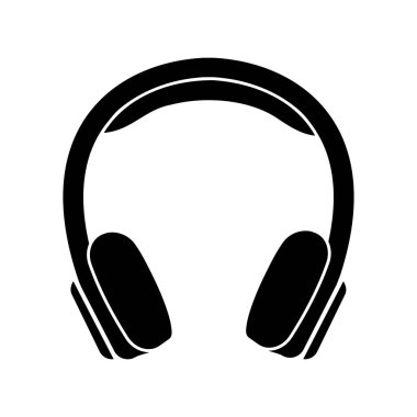 Kulaklık simgesi simgesi siyah, beyaz arkaplan üzerindeki izole vektör çizimi.
