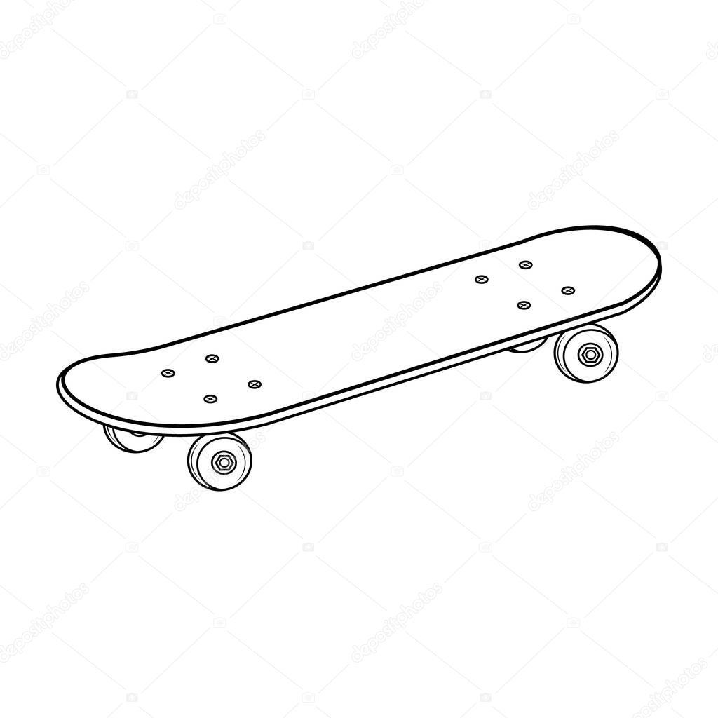 Skateboard black outline line isolated illustration on a white background
