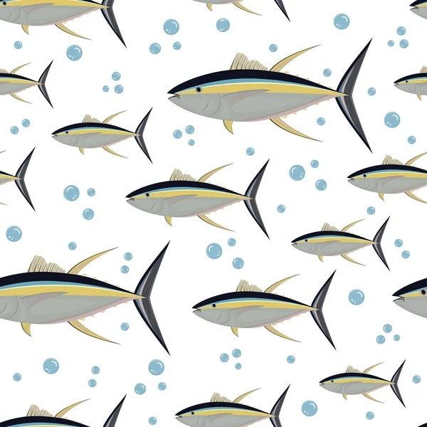 Patrón con atún, ilustración de vectores de color — Vector de stock