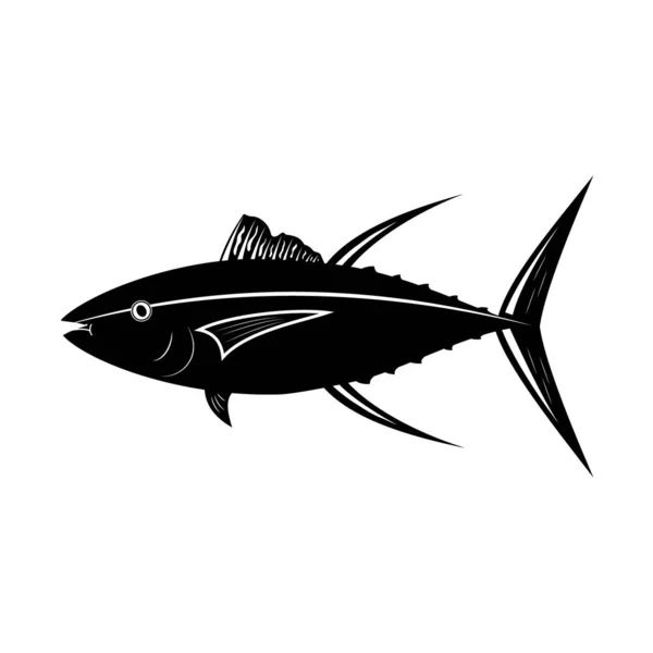 マグロの魚、黒のステンシルのシルエットベクトルイラストアイコン — ストックベクタ