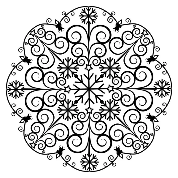 Mandala Navidad Plantilla Negro Ilustración Vectorial Aislado — Vector de stock