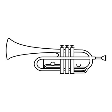 Müzikal rüzgar enstrümanları seti trombon, siyah hat izole vektör illüstrasyonu.