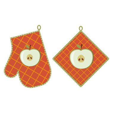 Fırın eldiveni ve fırın eldiveni, düz biçimde izole edilmiş renk vektör çizimi.