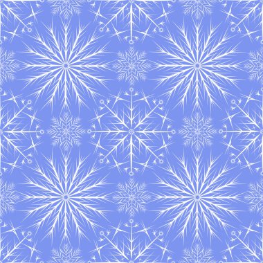 Kar taneleriyle kusursuz desen. Kırılgan kristallerle sonsuz kış arkaplanı. Noel ve Yeni Yıl şenlik dekorasyonu. Vektör illüstrasyonu.