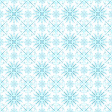 Kar taneleriyle kusursuz desen. Kırılgan kristallerle sonsuz kış arkaplanı. Noel ve Yeni Yıl şenlik dekorasyonu. Vektör illüstrasyonu.