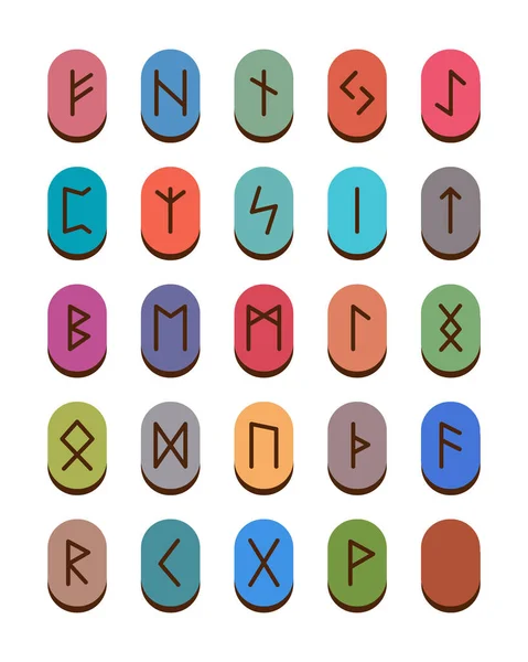 Set Rune Colorate Futhark Scrivere Antichi Tedeschi Scandinavi Simboli Mistici — Vettoriale Stock