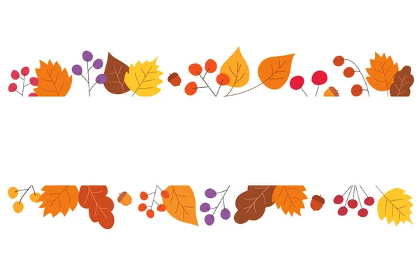 Banner Autumn Hand Drawn Tree Leaves Berries Template Simple Botanical — Stock Vector