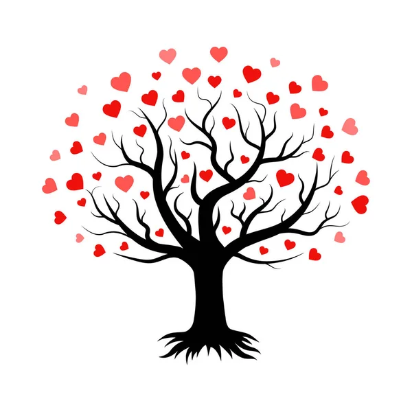 Tree Silhouette Leaves Hearts Romantic Decoration Valentine Day Symbol Love — Stock Vector
