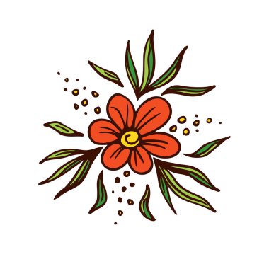 El yapımı çiçek, bitkiler, yapraklar, yapraklar. Doodle tarzı, robot resim, botanik çizimi. İzole edilmiş. Vektör illüstrasyonu.