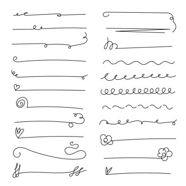 Set of handmade lines, brush lines, underlines. Hand-drawn collection of doodle style wavy shapes. Art geometric lines. Isolated on white. Vector illustration clipart