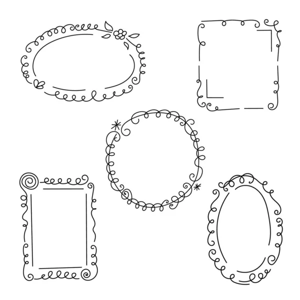 Dekorative Rahmen Mit Monogrammen Und Gewellten Elementen Locken Handgezeichnete Elemente — Stockvektor