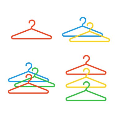 Elbise askısı basit bir ikon seti. Minimalist logolar. İzole edilmiş. Vektör illüstrasyonu