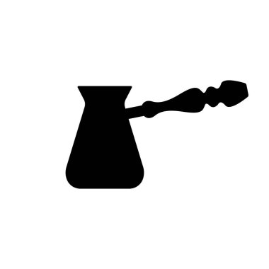 Turk kahve silueti demlediği için. Beyaz arka planda basit bir siyah simgesi. Basit bir logo. İzole edilmiş. Vektör illüstrasyonu.