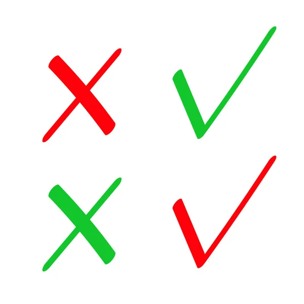 Škrtněte Zaškrtněte Značky Zelené Červené Ikony Jednoduché Značky Pro Hlasování — Stockový vektor