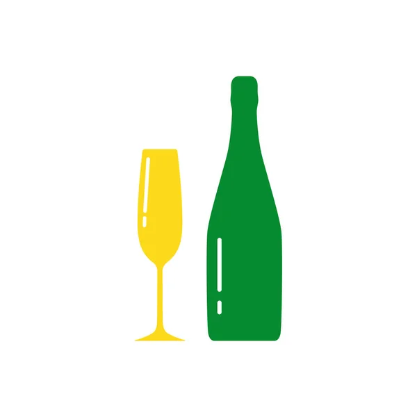 Champagne Flaska Och Glasse Silhuett Dryckeskärl Och Bägare Alkohol Dricka — Stock vektor