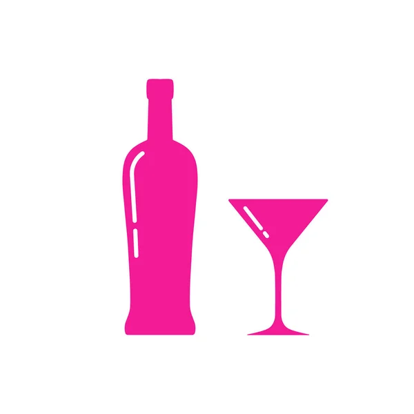 Martini Fles Glas Silhouet Drank Container Beker Alcohol Drank Pictogram — Stockvector