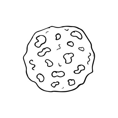 Kraterleri ve yüzeyinde çarpışma izleri olan el yapımı asteroit. Doodle tarzı, basit minimalist çizim. Fantezi kozmik çizim, çizgi sanatı. İzole edilmiş. Vektör illüstrasyonu..