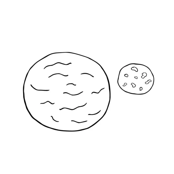 Ručně Kreslená Planeta Měsíčním Satelitem Doodle Styl Jednoduchá Minimalistická Kresba — Stockový vektor